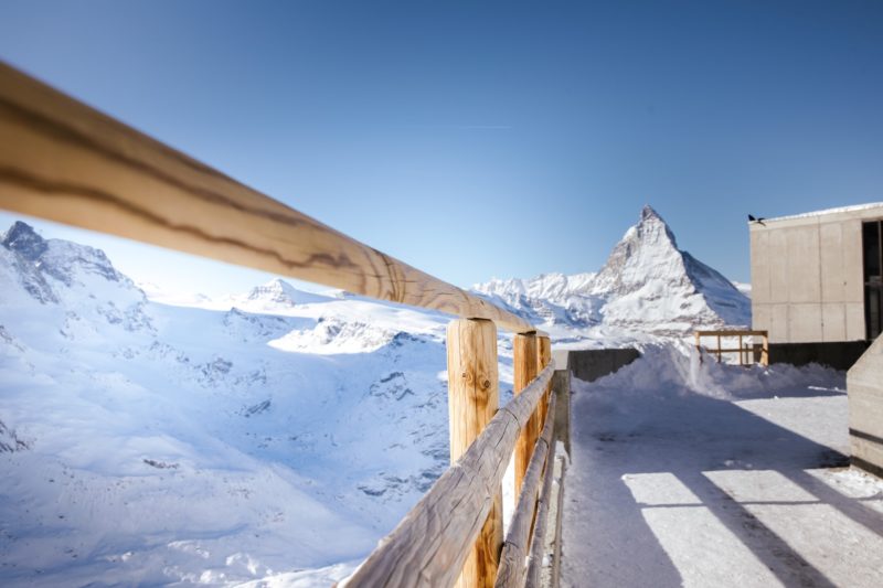 Positive Travel Best Sustainable Ski Resorts in Switzerland Zermatt Matterhorn view on a sunny day